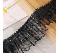 Yalulu 10 Yards Double Layer Pleated Organza Gathered Mesh Lace Edge Trim Ruffle Edging Trimmings Sewing Lace Trim for Cloth Home Decor (Black)