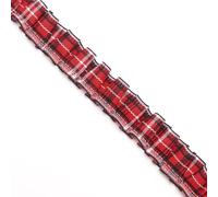 Yalulu 10 Yards Gingham Ruffle Trim 2.5cm Wide Checkered Ruffle Pleated Lace Ribbon Plaid Edge Trims for Sewing Craft Garment Applique (Red)