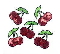 Yalulu 10PCs Embroidered Cherry Sequins Appliques Patches Iron On Decorative Patch for Clothing Sewing Accessories
