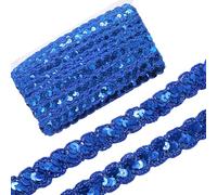 Yalulu 13 Meters Metallic Braid Lace Trim 23mm Wide Sequin Lace Ribbon Glitter Braided Embroidery Sequins Ribbon (G-Blue)