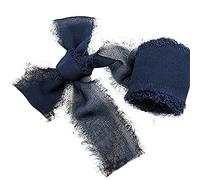 Yalulu 2 Rolls 10 Meters Handmade Chiffon Ribbons Frayed Edges Ribbon Silk-Like Ribbon for Wedding Invitations, Bouquets, Gift Wrapping Decorations (Navy Blue, 3.8cm Width)