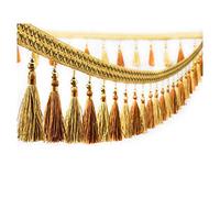 Yalulu 4 Yard Multicolor Beaded Hanging Ball Tassel Fringe Trimmings Fringing Trim for Curtain Home Decoration (Gold)