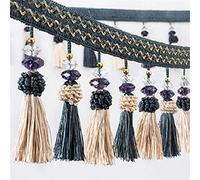 Yalulu 4 Yards 12cm Wide Crystal Bead Fringe Trim Fabric Lace Trimming DIY Sewing Ribbon Tassel Thread DIY Decorative Sewing Accessories for Curtain Clothes Table Home Decoration (Dark Blue)