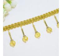 Yalulu 4 Yards Beads Tassel Fringe Trim, Hanging Acrylic Bead Sewing Trim Fringe Lace Trimming Ribbon for Curtains Table Sewing Fabric (Gold)