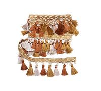 Yalulu 4 Yards Braided Beads Hanging Ball Tassel Fringe Trim Fabric Ribbon Trimming Upholstery Macrame Curtain Trim for Curtain Tablecloth Home Decoration (Gold)