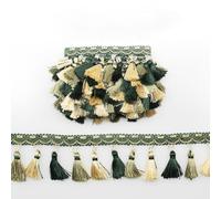 Yalulu 4 Yards Braided Beads Hanging Ball Tassel Fringe Trimming, Fabric Ribbon Sewing Upholstery Macrame Curtain Trim for Home Curtain Decoration (Green)