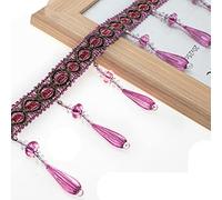 Yalulu 4 Yards Braided Hanging Beads Tassel Fringe Trimming Hanging Ball Trim Applique Fabric Ribbon Tape Band for Curtain Table Lampshades Wedding Decorated (Red-Purple)