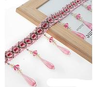 Yalulu 4 Yards Braided Hanging Beads Tassel Fringe Trimming Hanging Ball Trim Applique Fabric Ribbon Tape Band for Curtain Table Lampshades Wedding Decorated (Pink)