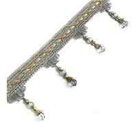 Yalulu 4 Yards European Type Braided Beads Hanging Ball Tassel Fringe Trimming Applique Fabric Lace Ribbon Tape for Curtains Table Sewing (Grey)