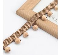 Yalulu 4 Yards Hanging Wooden Beads Tassel Fringe Trimming, Curtain Fringe Trim Beads Tassel Trimming Sewing Ribbon Upholstery Fabric (Coffee)