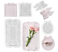 Yalulu 4Pcs European Bow Lace Resin Tray Mould, Plate Silicone Mold, Silicone Tray Mould for Resin, DIY Epoxy Mould for Plate, Dish, White
