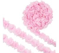 Yalulu 5 Yards 3D Chiffon Flower Lace Edge Trim Ribbon Fabric Applique Edging Trimming Fabric Craft Embroidered Applique Sewing Wedding Dress Decoration (Light Pink)