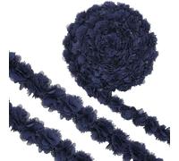 Yalulu 5 Yards 3D Cluster Flower Chiffon Lace Trim Ribbon, Chiffon Trim Fabric Applique Trimming Embroidered Applique Sewing Craft Wedding Bridal Dress Decor (Navy Blue)