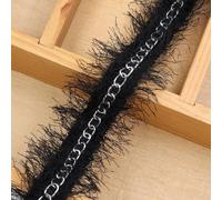 Yalulu 5 Yards Chains Embroidered Lace Tassel Trim Ribbon, Soft Plush Lace Ribbon Trim Edge Tape Trimmings Edging Fabric for Sewing Craft (Black)