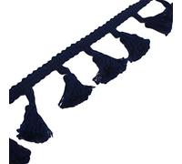 Yalulu 5 Yards Colorful Tassels Lace Trim Cotton Pom Pom Fringe Fabric Ribbon Embroidered Sewing Trimming Curtains Clothes Accessories (Navy Blue)