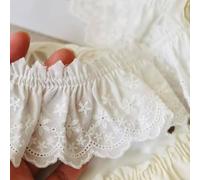 Yalulu 5 Yards Cotton Eyelet Lace Trim, 6.5cm Ruffle Trim Bow Embroidery Lace Trim, Sewing Floral Edge Ribbon for Sewing Dress Clothes (White)