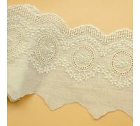 Yalulu 5 Yards Embroidered Lace Trim, Cotton Embroidered Edging Trimmings Floral Lace Ribbon Sewing Craft Lace Fabric for Home Decor (Beige)