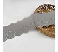 Yalulu 5 Yards Eyelet Lace Trim Cotton Hollow Embroidery Trim Wavy Edge Floral Cotton Lace Ribbon for Sewing Dresses Clothes Bag Pets Clothes (Grey)