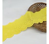 Yalulu 5 Yards Eyelet Lace Trim Cotton Hollow Embroidery Trim Wavy Edge Floral Cotton Lace Ribbon for Sewing Dresses Clothes Bag Pets Clothes (Yellow)