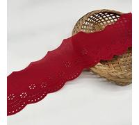 Yalulu 5 Yards Eyelet Lace Trim Cotton Hollow Embroidery Trim Wavy Edge Floral Cotton Lace Ribbon for Sewing Dresses Clothes Bag Pets Clothes (Wine Red)