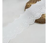 Yalulu 5 Yards Eyelet Lace Trim Cotton Hollow Embroidery Trim Wavy Edge Floral Cotton Lace Ribbon for Sewing Dresses Clothes Bag Pets Clothes (White)