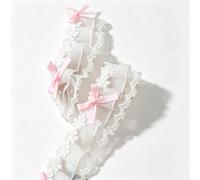 Yalulu 5 Yards Lace Trim Ruffle Ribbon, Double Layer Bow Pleated Trim Gathered Ribbon for Wedding Sewing, Clothing Applique DIY Decor