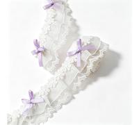 Yalulu 5 Yards Lace Trim Ruffle Ribbon, Double Layer Bow Pleated Trim Gathered Ribbon for Wedding Sewing, Clothing Applique DIY Decor