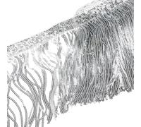 Yalulu 5 Yards Sequin Fringe Trim Lace Sequins Tassel Fringe Trim Metallic Tassel Ribbon for DIY Dress Sewing Crafts Home Decor (Silver)