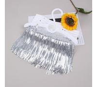 Yalulu 5 Yards Sequins Fringe Trim 8cm Wide Sequin Tassel Trim, Metallic Sewing Fringe Embellishment for Dance Stage Costume Dress DIY (Silver)