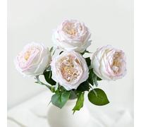 YalzoneMet 3.5'' Big Bloom Flesh Pink Rose Artificial Flowers 4Pcs Real Touch Rose Faux 17.7 Inch Long Stem Austen Roses Peonies Fake Flowers for Home Kitchen Party Christmas Flower Wedding Decor