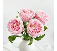YalzoneMet 3.5'' Big Bloom Rose Artificial Flowers Light Pink 4Pcs Real Touch Rose Faux 17.7 Inch Long Stem Austen Roses Peonies Fake Flowers for Home Kitchen Party Christmas Flower Wedding Decor
