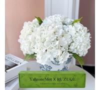YalzoneMet 3 Pcs 21in White Artificial Hydrangea Flower Large Natural Lifelike Real Touch Hydrangea Flower Faux for Home Party Decor Outdoor Wedding Table Decoration