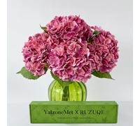 YalzoneMet 3Pcs 21'' Real Touch Hydrangea Magenta Artificial Flowers Faux Latex Hydrangea Flowers for Wedding Table Centerpieces Rose Red Fake Flowers for Party Home Kitchen Spring Decor