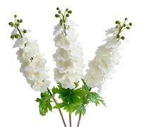 YalzoneMet 3Pcs White Delphinium Artificial Flower Real Touch Latex Delphinium Flower Big 31.5'' Long Stem Lifelike Fake Silk Larkspur for Home Outdoor Wedding Flora Table Centerpiece