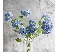 YalzoneMet 4 Pcs Artificial Snowball Viburnum Hydrangea Flower 26.8'' Blue Small Real Touch Faux Latex Long Stem for Christmas Home Decoration Xmas Table