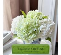YalzoneMet Artificial Hydrangea Flowers 4 Pcs 2 White + 2 Light Green 21 inch Real Touch Lifelike Fake Latex Hydrangea for Home Decoration Bridal Bouquet Wedding Decor