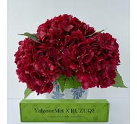 YalzoneMet Burgundy Artificial Hydrangea Flower 3Pcs 21'' Lifelike Real Touch Latex Hydrangea Red Flower for Fall Halloween Home Party Valentine Christmas Decor Outdoor Wedding Table Centerpiece