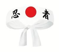 YAMAGUCHI JAPAN Polyester Hachimaki Headband - Samurai Style, Ninja Shinobi HeadBand For Men/Women/Children KARATE KID 90cm x 4.75cm White Red Spot