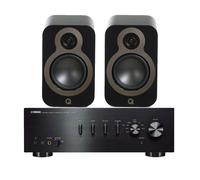 Yamaha AS501 Integrated Stereo Amplifier with Q Acoustics 3020C Bookshelf Speakers Pair Black HiFi Package