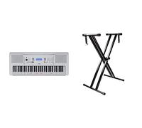 Yamaha EZ-300 Digital Keyboard - a Portable Learning Keyboard with 61 Touch-Sensitive Illuminated Keys & RockJam RJX29 Double Braced Adjustable Keyboard Stand with Locking Straps, Black