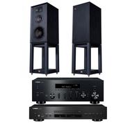 Yamaha R-N600A Network Receiver & CD-S303 CD Player with Wharfedale Linton Heritage Standmount Speakers with Matching Stands - Black