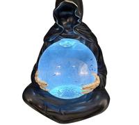 Yamaler Grim Reaper Statue Gothic Bookshelf Decor with Light-up Crystal Ball Mysterious Cloaked Man Halloween Fantasy Ornament