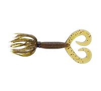 YAMAMOTO 4" Double Tail Hula Grub - Realistic Easy-to-Use Soft Plastic Fishing Lure Bait with Free-Flowing Skirt - 10 Pack, Green Pumpkin with Purple and Small Copper Flake