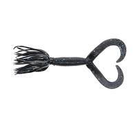 YAMAMOTO 4" Double Tail Hula Grub - Realistic Easy-to-Use Soft Plastic Fishing Lure Bait with Free-Flowing Skirt - 10 Pack, Black with Large Blue Flake