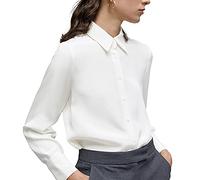 YAMANMAN Women's Button Down Shirt Classic Long Sleeve Collared Tops Work Office Chiffon Blouse, White, XL