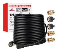 YAMATIC 15m Pressure Washer Hose High Replacement Pipe, Anti-Kink 1/4 Inch Extension with M22-14mm Coupler and 3/8 Quick Connect Adapters for Petrol and Electric Washers, 220 Bar 3200 PSI (Black)
