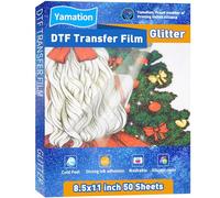 Yamation DTF Glitter Transfer Film: 8.5x11 Inch 50 Sheets PET Paper Glossy Clear Cold Peel Direct to Film Transfer Film for Tshirt