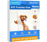 Yamation DTF Transfer Film, A4 (210 x 297 mm), 50 Sheets - Premium Double-Sided Matte PET Transfer Paper for Direct to Film Printing on T-Shirts