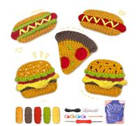 YAMAXIN Crochet Kit for Beginners, Crochet Kits for Beginners with Step by Step Video Tutorials, Crochet Starter Kit for Adults with Yarn Sets (5 Pieces Pizza, Burger)
