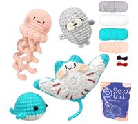YAMAXIN Crochet Kit for Beginners - Ocean Animal Amigurumi DIY Yarn Kit with Step-by-Step Instructions, Tools & Soft Yarn - 4 Pack Crochet Kit Gift for Adults, Teens & Kids